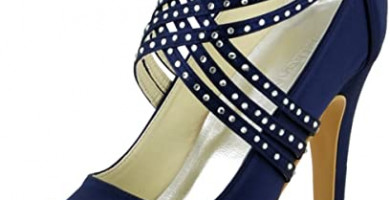 Zapatos de tacón alto de satén con punta cerrada y con bandas cruzadas de diamantes de imitación marca ElegantPark, modelo EP11085, para mujer; ideales para bodas.